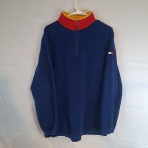 Vintage 90s Tommy Hilfiger Fleece Jacket Flag Zip Logo Men XL Retro Colorblocked